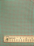 1 YD Silk Printed - Green with Red Polka Dots Outlined in White