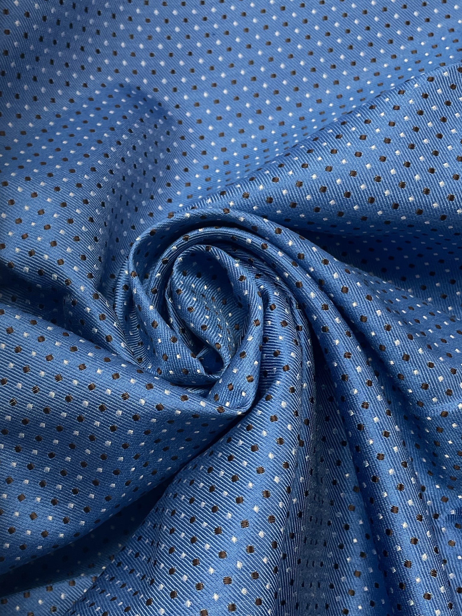 Silk - Blue with Navy Blue and Light Gray Polka Dots