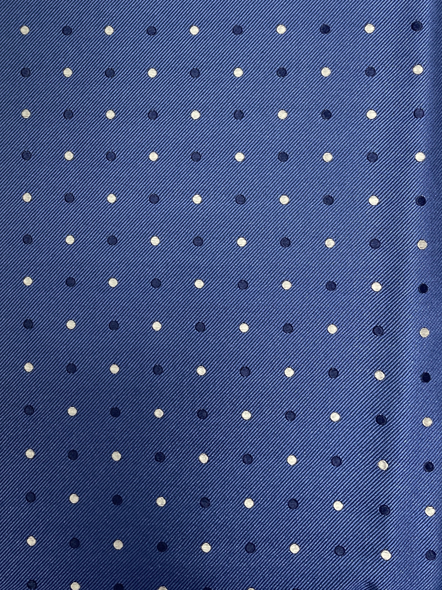 2 1/8 YD Silk - Blue with Navy Blue and Light Gray Polka Dots