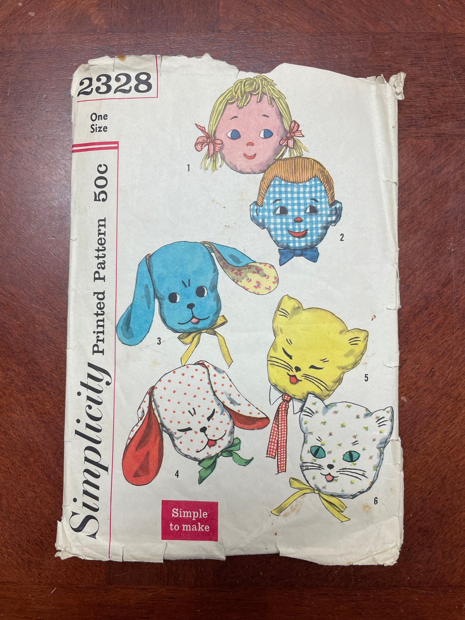 1957 Simplicity 2328 Sewing Pattern - Animal Shaped Pillows