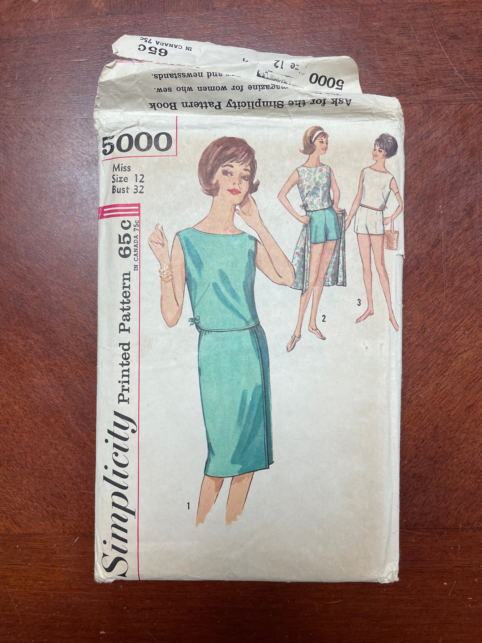 1960's Simplicity 5000 Sewing Pattern - Wrap Skirt, Top and Shorts