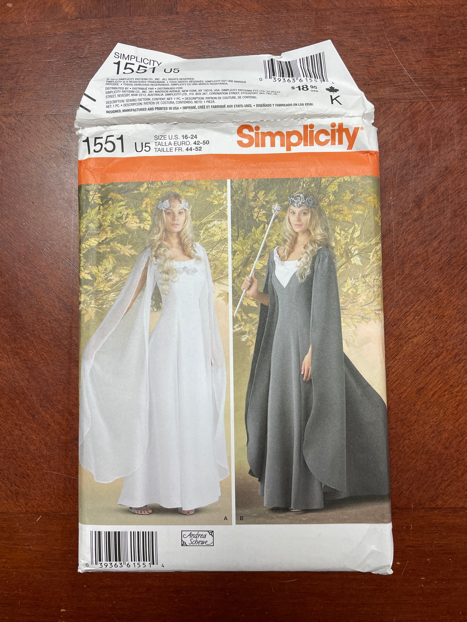 2013 Simplicity 1551 Sewing Pattern - Costume Dress FACTORY FOLDED