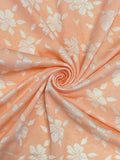 1 YD Polyester Knit Vintage - Bright Peach with White Flowers