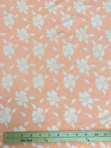 1 YD Polyester Knit Vintage - Bright Peach with White Flowers