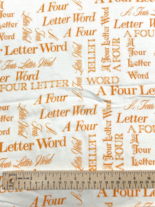 3 YD Poly/Cotton Knit - Off White with Tangerine Orange Lettering