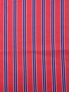 Silk Faille Printed Stripes Remnant - Hot Salmon Pink, Purple and White