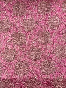 3 1/4 YD Silk Blend Floral Mattelasse Vintage - Hot Pink and Metallic Gold