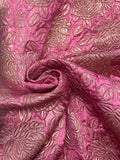 3 1/4 YD Silk Blend Floral Mattelasse Vintage - Hot Pink and Metallic Gold