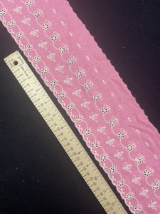 Cotton/Poly Embroidered Knit Trim Vintage - Barbie Pink with White