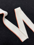 1 YD Cotton Rib Knit Trim Vintage - White and Peach Scallops