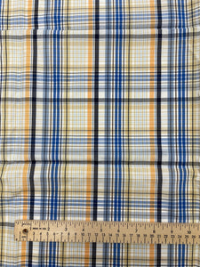 2013 7/8 YD Cotton Yarn-Dyed Plaid Shirting - Blue, Navy Blue, Tangerine, Brown and White