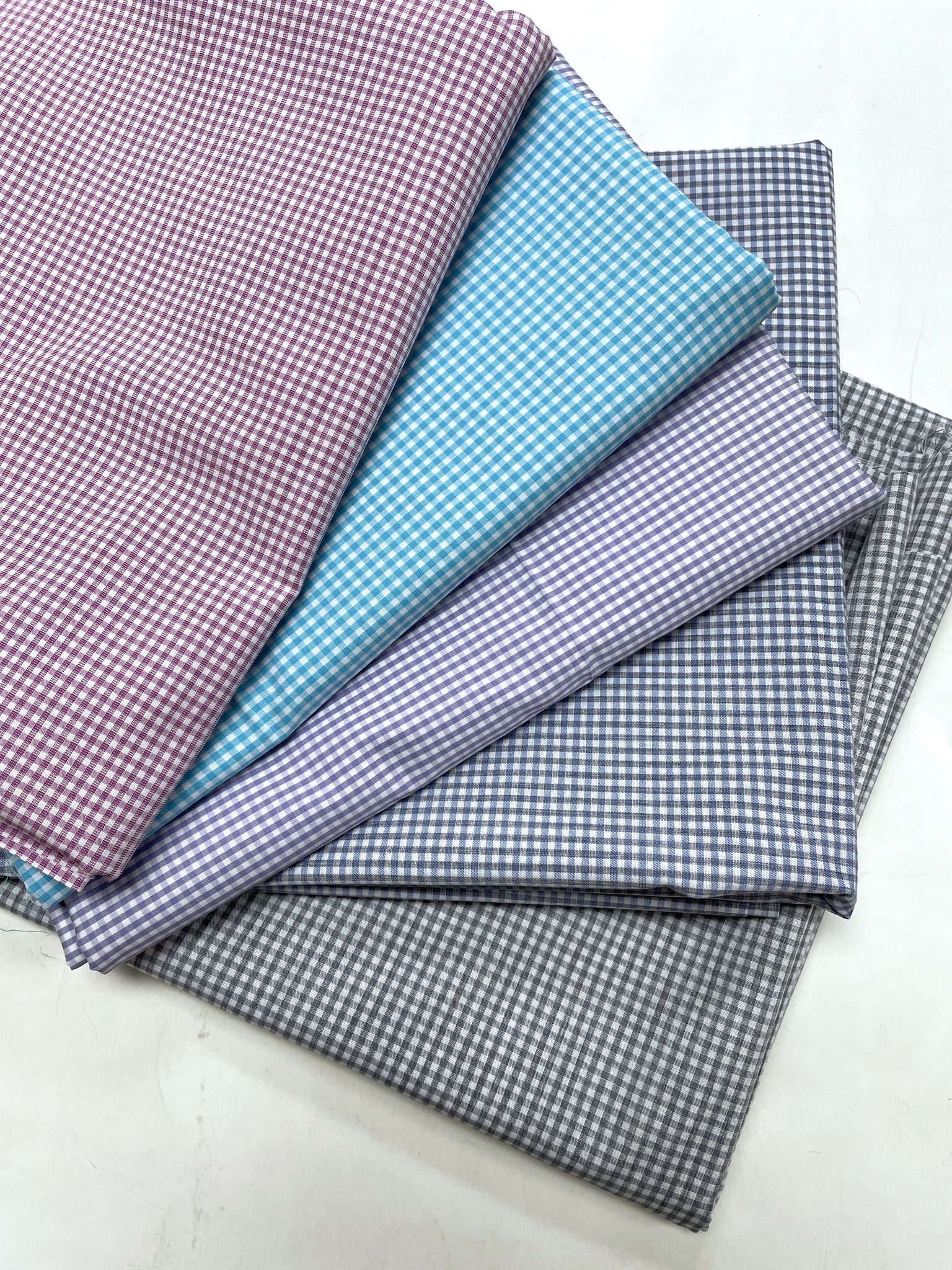 2012 Cotton Yarn-Dyed Gingham Shirting Bundle - Raspberry, Aqua, Purple, Blue/Gray and Gray