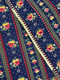 3 1/8 YD Quilting Cotton Vintage - Navy Blue with Stripes of Flowers and Hearts