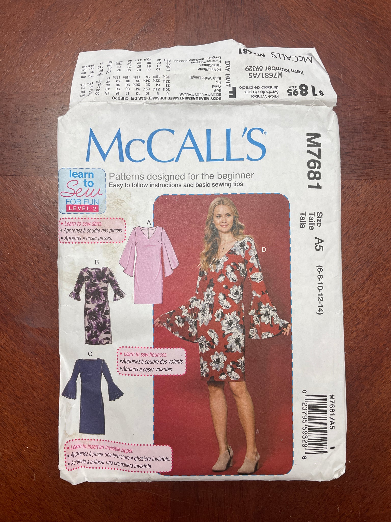 2017 McCall's 7681 Sewing Pattern - Dress FACTORY FOLDED