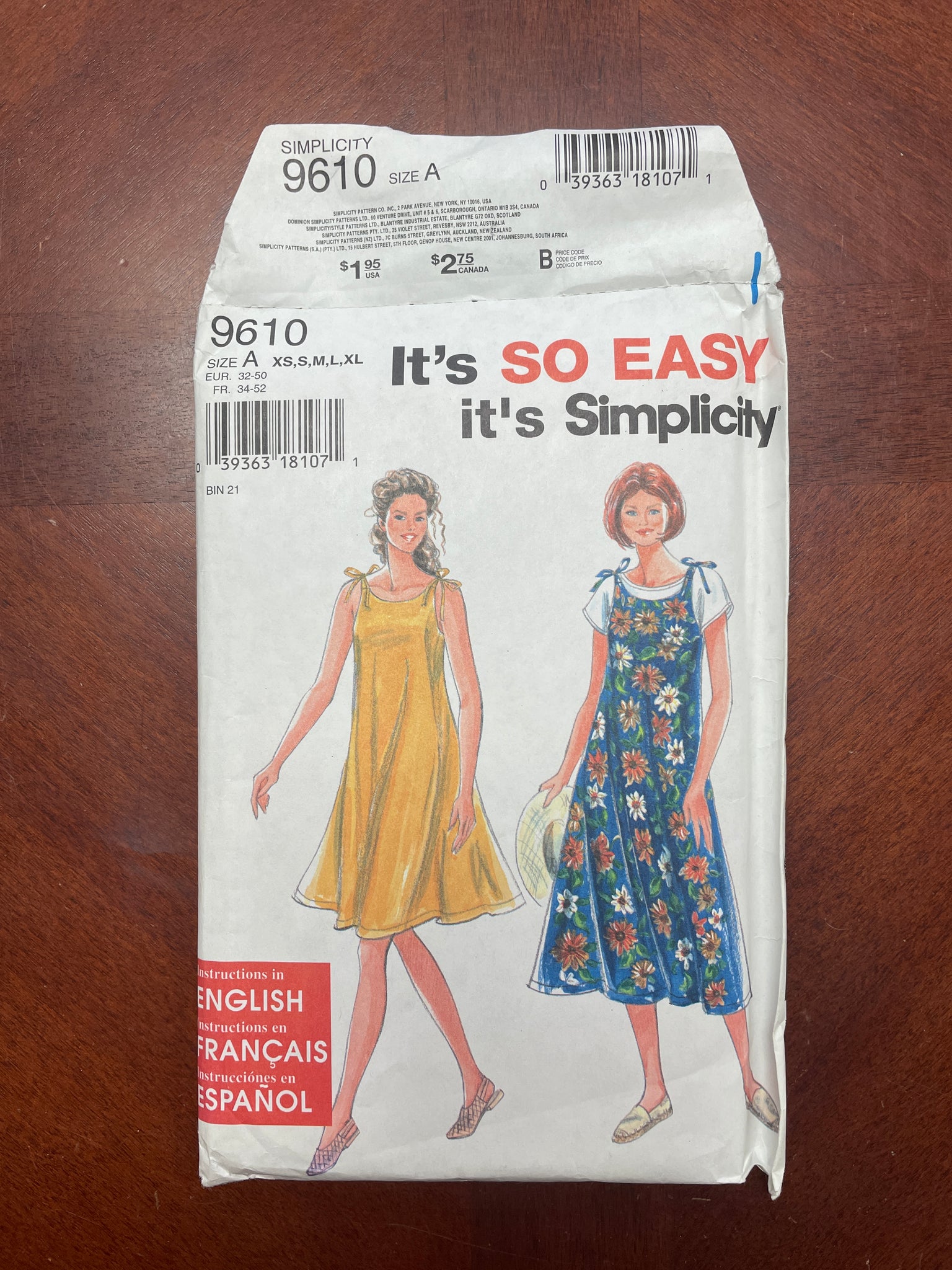 1995 Simplicity 9610 Sewing Pattern - Knit Jumper Dress and Top FACTORY FOLDED