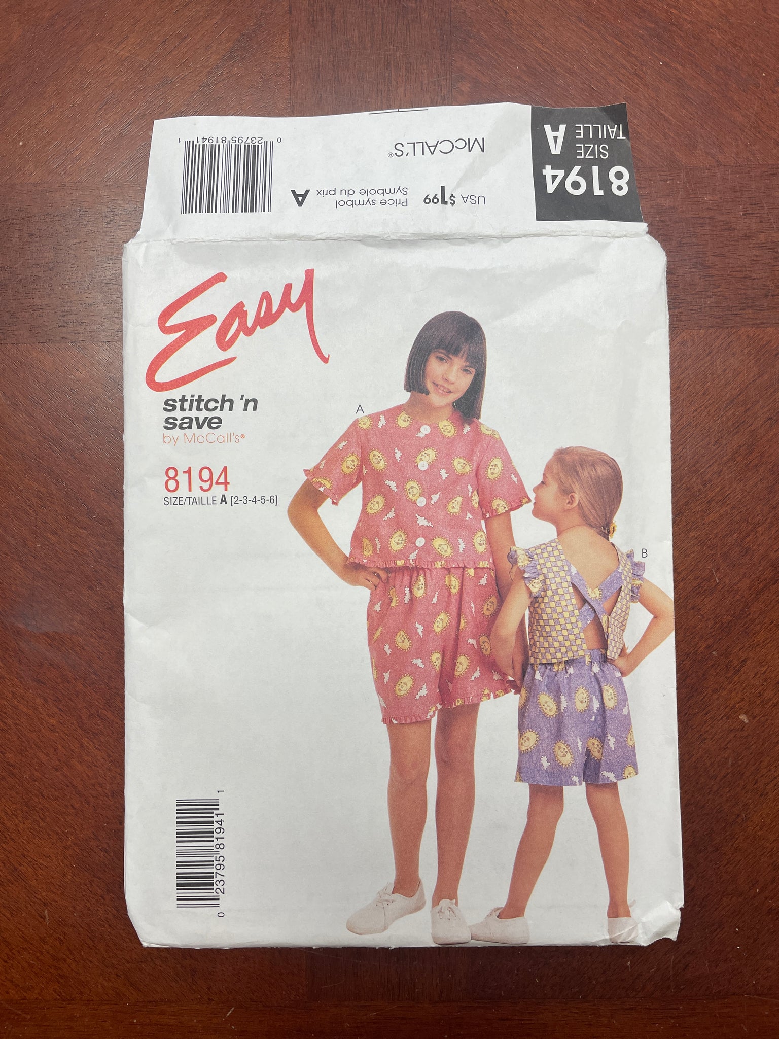 1996 Stitch 'n Save 8194 Sewing Pattern - Children's Top and Shorts FACTORY FOLDED