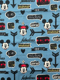 2 1/2 YD Quilting Cotton - Light Blue with Mickey and Minnie Mouse