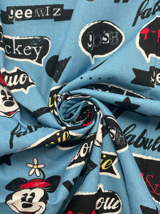 2 1/2 YD Quilting Cotton - Light Blue with Mickey and Minnie Mouse