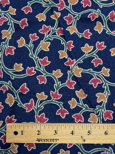 1 1/8 YD Cotton Flannel Vintage - Navy Blue with Flowers