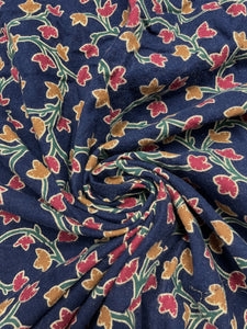 1 1/8 YD Cotton Flannel Vintage - Navy Blue with Flowers