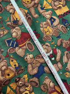 1 1/3 YD Quilting Cotton - Teddy Bears on Dark Green Background