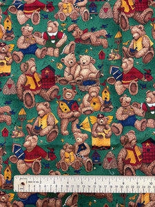 1 1/3 YD Quilting Cotton - Teddy Bears on Dark Green Background