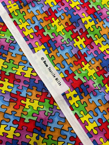 7/8 YD Quilting Cotton Remnant - Brightly Colored Jigsaw Puzzle Pieces