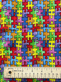 7/8 YD Quilting Cotton Remnant - Brightly Colored Jigsaw Puzzle Pieces