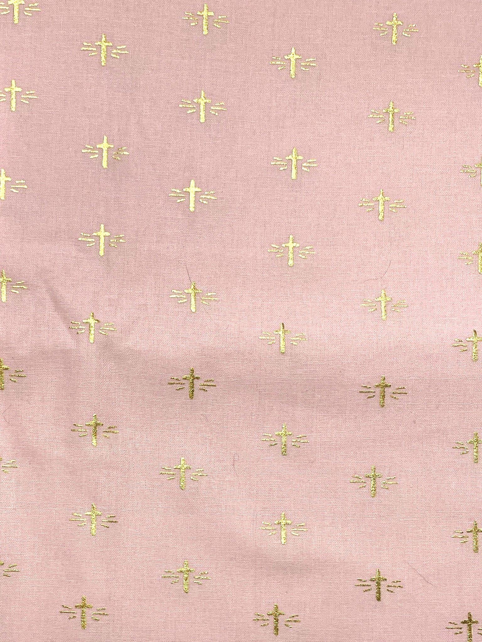 3 YD Quilting Cotton - Pink with Metallic Gold Crosses