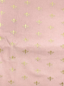 3 YD Quilting Cotton - Pink with Metallic Gold Crosses