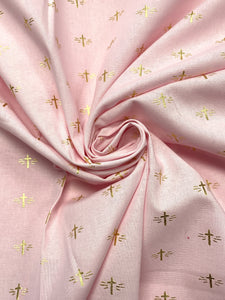 3 YD Quilting Cotton - Pink with Metallic Gold Crosses