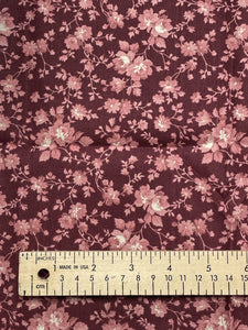 1 YD Quilting Cotton - Maroon with Mauve Flowers