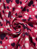 1 YD Cotton Flannel - Hot Pink with Dark Purple, Pink, Periwinkle and White Hearts