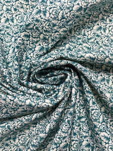 2 3/4+  YD Quilting Cotton - Off White with Teal Flowers