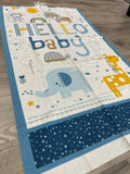 2/3 YD Cotton Flannel Panel - "Hello Baby" in Blues