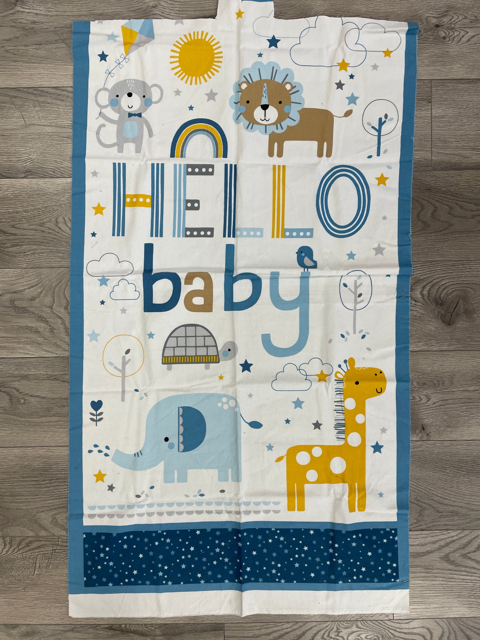 2/3 YD Cotton Flannel Panel - "Hello Baby" in Blues