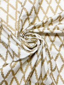 1 YD Quilting Cotton - Light Beige with Metallic Gold Lattice