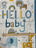 2/3 YD Cotton Flannel Panel - "Hello Baby" in Blues