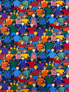 1 YD Quilting Cotton - Brightly Clothed Kids on Navy Blue Background