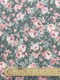 1 7/8 YD Cotton Blend Knit - Heather Gray with Pink Flowers