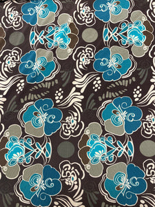 2 7/8 YD Polyester Blend Knit - Dark Brown with Turquoise Flowers