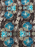 2 7/8 YD Polyester Blend Knit - Dark Brown with Turquoise Flowers