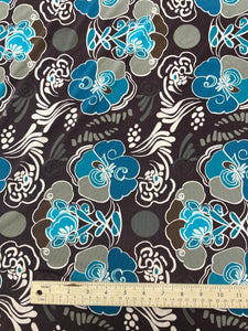 2 7/8 YD Polyester Blend Knit - Dark Brown with Turquoise Flowers