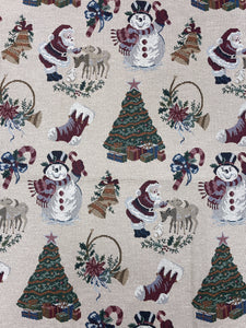 7/8+ YD Polyester Tapestry Remnant - Cream Background with Christmas Items