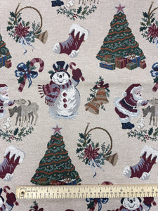 7/8+ YD Polyester Tapestry Remnant - Cream Background with Christmas Items