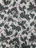 1 YD Poly/Cotton Tapestry - White Background with Holly Leaves and Berries