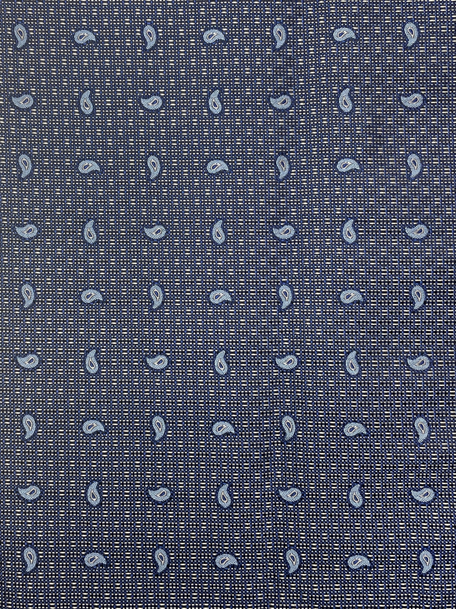 2 7/8 YD Silk - Blue, Black and Light Gray Plaid with Blue Paisley