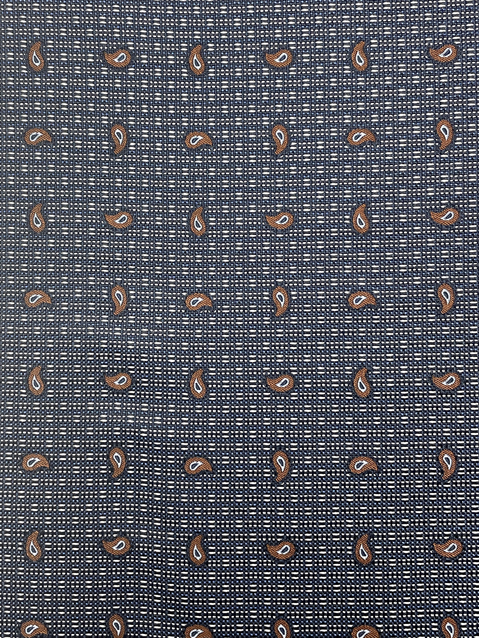 2 YD Silk - Navy Blue, Black and Light Gray Plaid with Brown Paisley