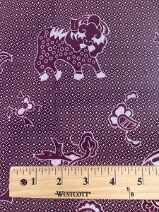 3 YD Quilting Cotton Faux Batik Print - Burgundy with Animals and Flowers