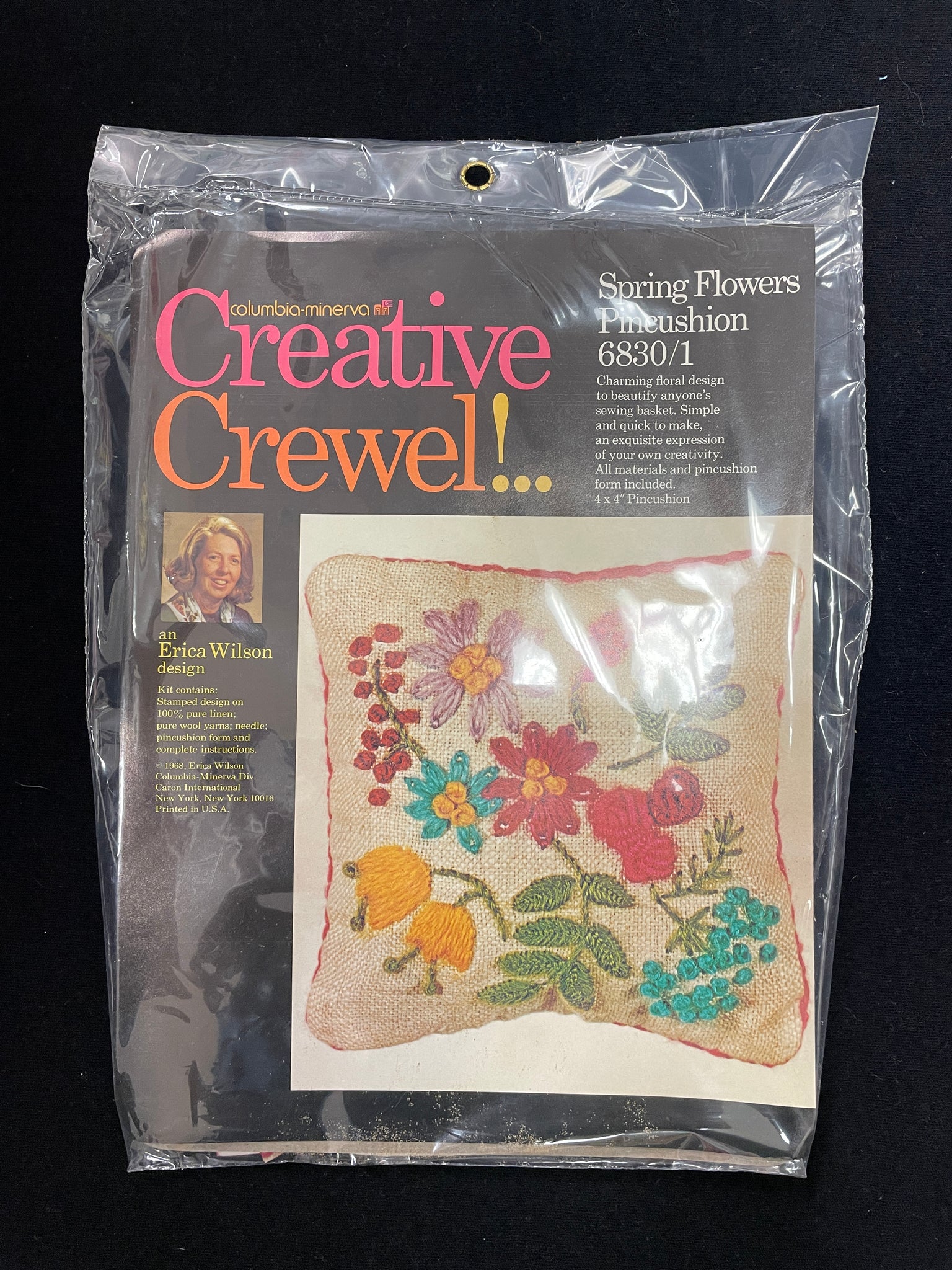 1968 Embroidery Crewel Kit Vintage - Floral Pincushion